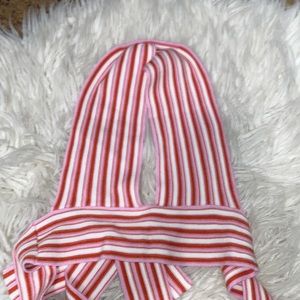 Orange and pink striped halter tie back top